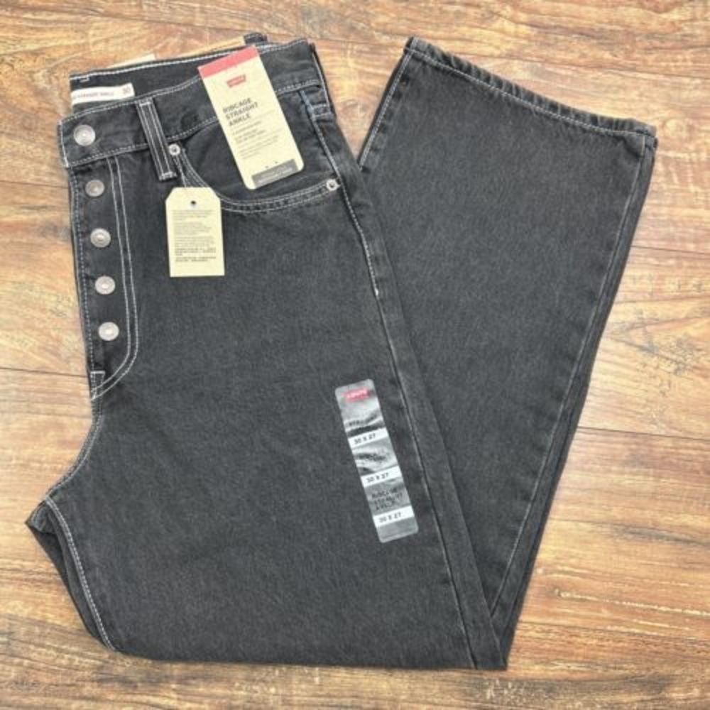 Levi's Ribcage Straight Ankle Jeans Black Women's Super High Rise NWT Size 30x27